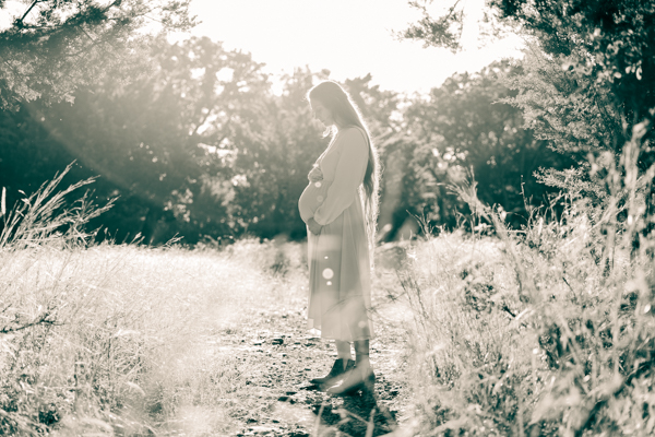 Outdoors Maternity Photo Shoot Golden Hour in black and white