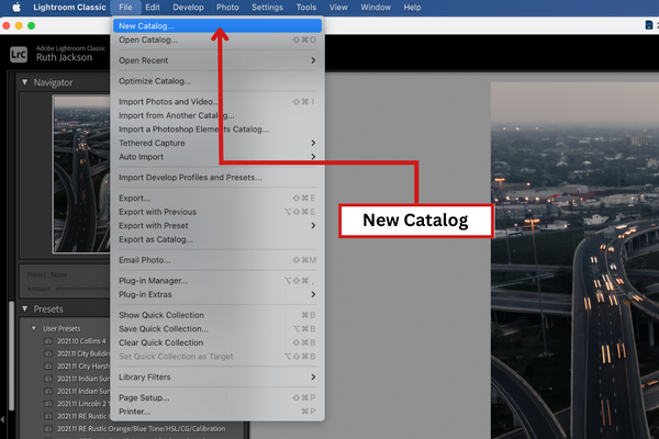 Creating a new catalog in Lightroom