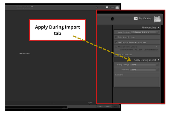 Apply During Import tab in Lightroom Classic