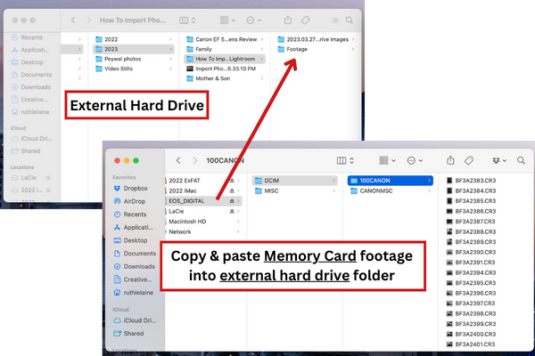 External hard drives and memory card footage