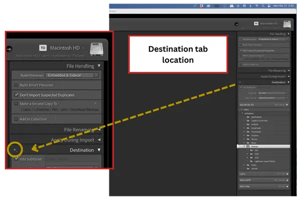 Destination plus tab in Lightroom
