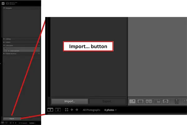 The import button location in Lightroom Classic