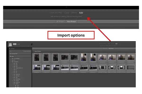 Import options in Lightroom