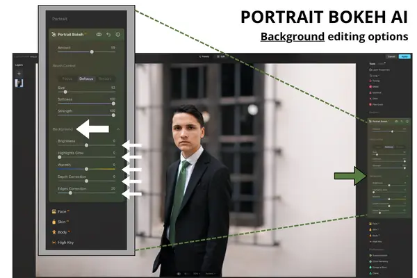 Portrait Bokeh Background Edit Options