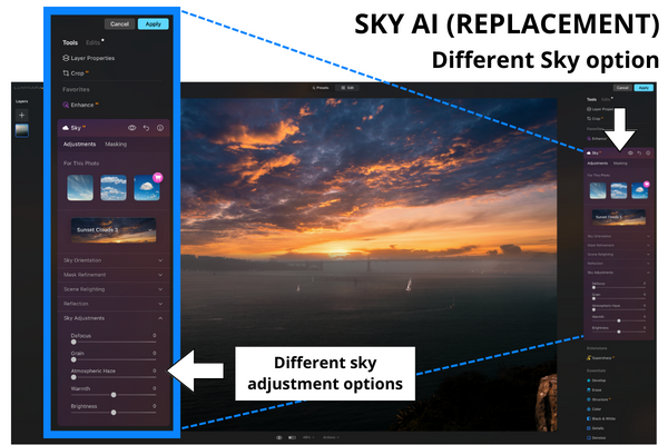 Different sky options in Sky AI
